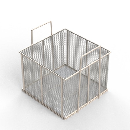 Anysizebasket Rectangular Wire Mesh Basket: 12Lx12Wx9H, 304 SS, 1/4 Rod Frame, Stacking Handles, Mesh: 2 x .063 TMT-120120090-A02S